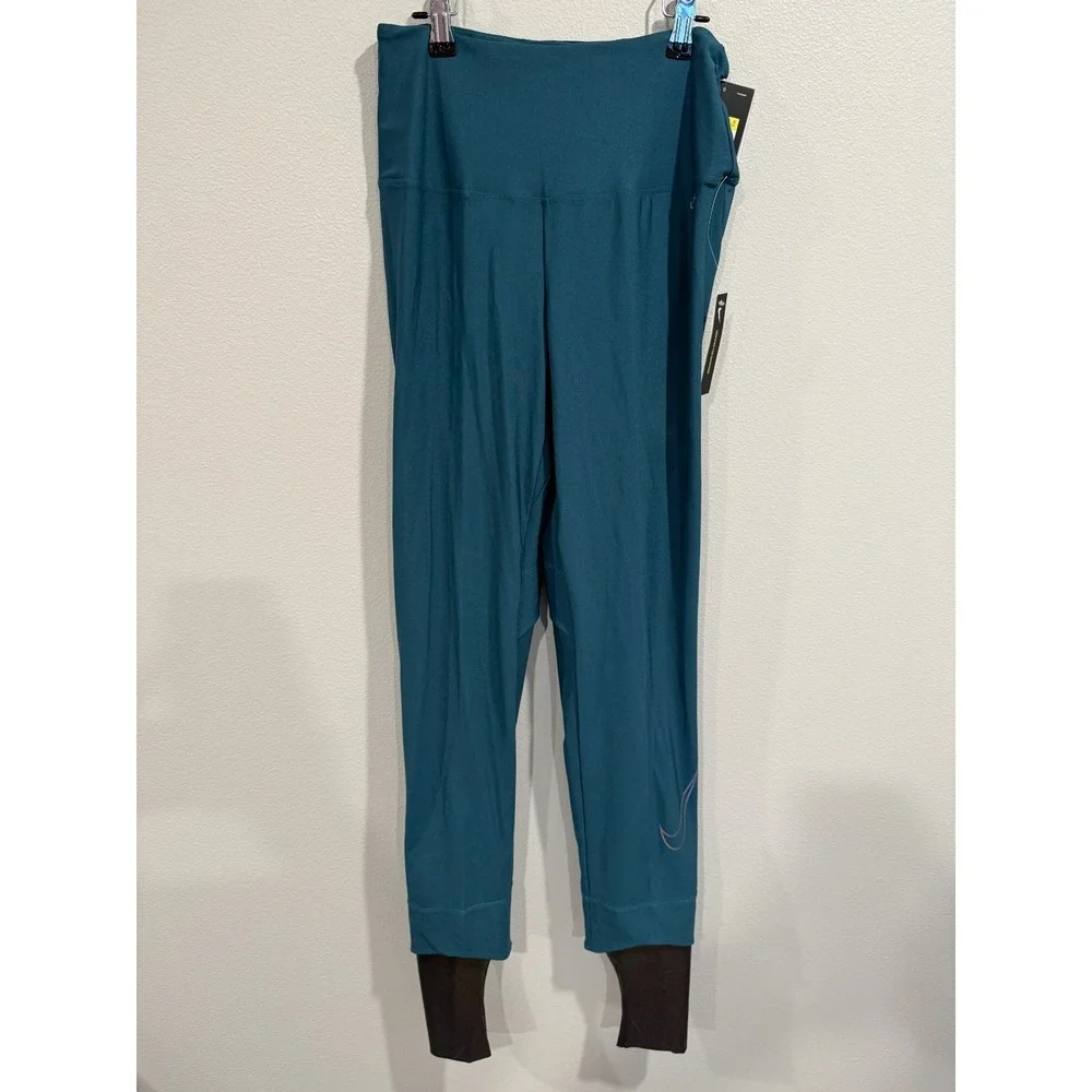 Nike Victory Luxe Swim Leggings‎ Women's S Dark Teal Stretch Swoosh Logo UPF 40+